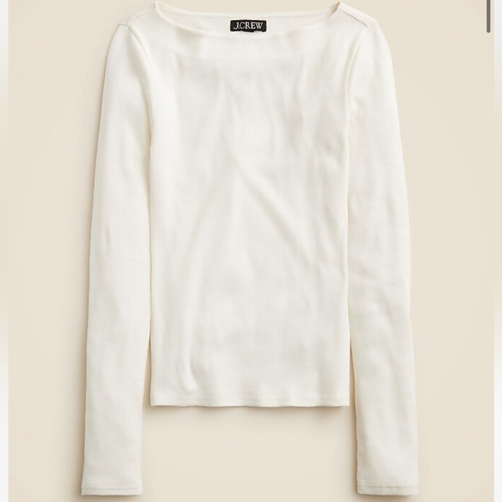 J Crew Finerib Boatneck Layering Long Sleeve Top Ivory